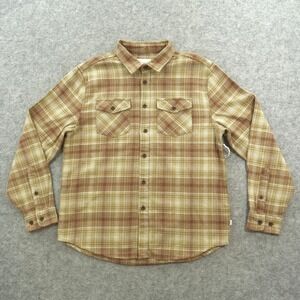 Katin Shirt Mens Large Brown Beige Button Up Flannel Plaid Pockets New